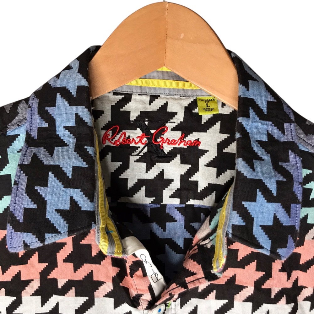 Robert Graham Multicolour Houndstooth Button Front Shirt Long Sleeve Men's Large - Picture 4 of 15
